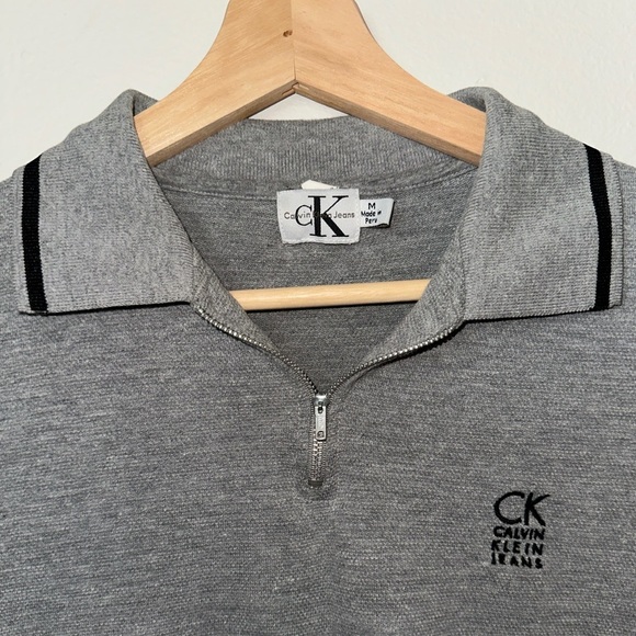 Vintage Calvin Klein Jeans Gray Polo Shirt Quarter Zip - Picture 3 of 4